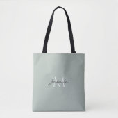 Moderne saliegroene effen kleur monogram naam tote bag (Voorkant)