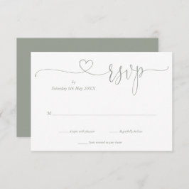 Moderne saliegroene elegante script hart RSVP kaartje