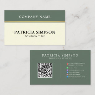 Moderne Saliegroene en Beige Crème QR-code sjabloo Visitekaartje
