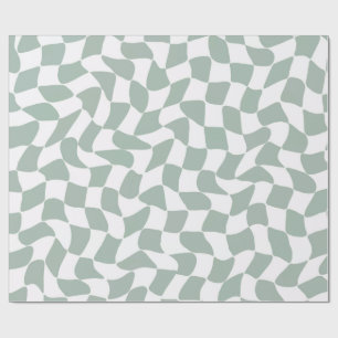 Moderne saliegroene en witte golvende schaakbordpa cadeaupapier