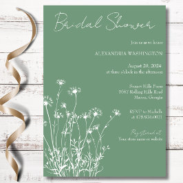 Moderne saliegroene en witte wilde bloemen bruidsd kaart