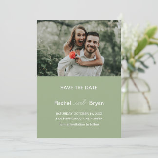Moderne Saliegroene Foto Bruiloft Save The Date