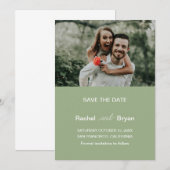 Moderne Saliegroene Foto Bruiloft Save The Date (Voorkant / Achterkant)