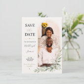 Moderne Saliegroene Foto Save the Date (Staand voorkant)