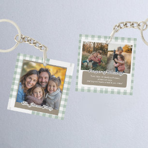 Moderne saliegroene gepersonaliseerde gezelfsfoto sleutelhanger