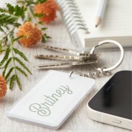 Moderne saliegroene gepersonaliseerde monogram en  sleutelhanger