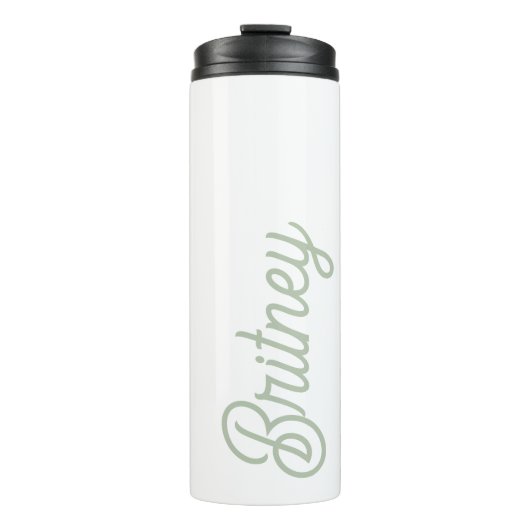 Moderne saliegroene gepersonaliseerde monogram en thermosbeker (Voorkant)