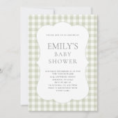 Moderne saliegroene geruite babyshower kaart (Voorkant)