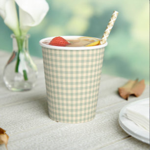 Moderne saliegroene geruite babyshower papieren bekers