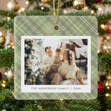 Moderne saliegroene geruite familiefoto Kerstmis
