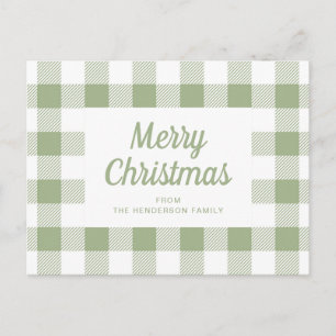 Moderne saliegroene geruite vrolijk kerstfeest briefkaart