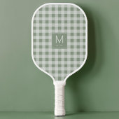 Moderne Saliegroene Gingham Monogram Vastgestelde  Pickleball Paddle