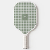 Moderne Saliegroene Gingham Monogram Vastgestelde  Pickleball Paddle (Voorkant)