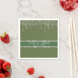 Moderne Saliegroene Glitter Drip Fonkelende Diaman Servet