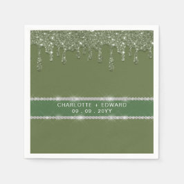 Moderne Saliegroene Glitter Drip Fonkelende Diaman Servet