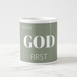 Moderne saliegroene God eerst geloof zinnen spreuk Grote Koffiekop