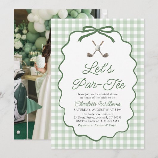 Moderne Saliegroene Golf 'Let's Par-Tee' Bruidsdou Kaart (Voorkant / Achterkant)