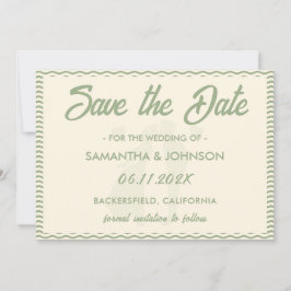 Moderne saliegroene golvende streep bruiloft save the date