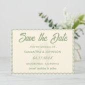 Moderne saliegroene golvende streep bruiloft save the date (Staand voorkant)