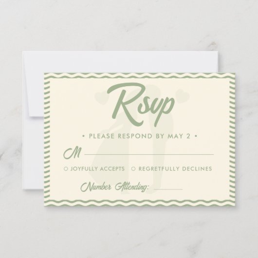 Moderne saliegroene golvende streep QR-code bruilo RSVP Kaartje (Voorkant)