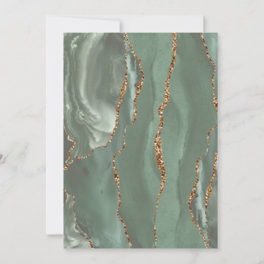 Moderne saliegroene gouden agaten bruiloft kaart (Achterkant)