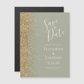 Moderne saliegroene gouden save the date magnetisc (Voorkant / Achterkant)