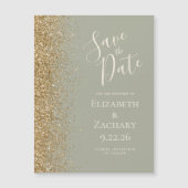 Moderne saliegroene gouden save the date magnetisc (Voorkant)