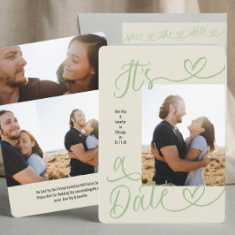 Moderne saliegroene hartendief bruiloft save the date