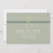 Moderne saliegroene huwelijksaankondiging save the date (Voorkant)