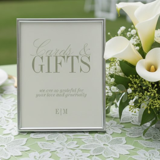 Moderne saliegroene kaarten en cadeaus bruiloftsbo