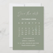 Moderne saliegroene kalender foto save the date kaart (Voorkant)