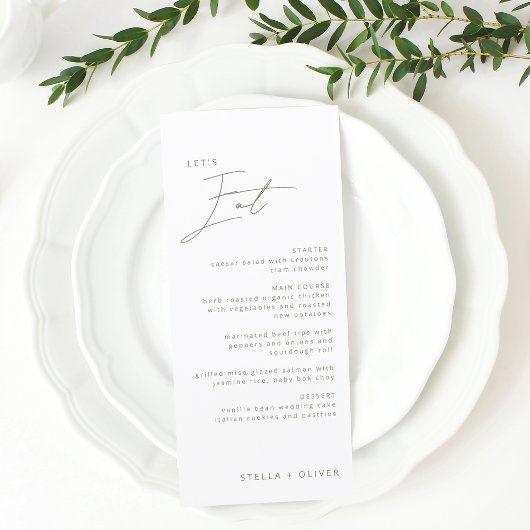 Moderne Saliegroene Kalligrafie Bruiloft Menu
