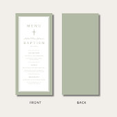 Moderne saliegroene kruis jongensdoop menu