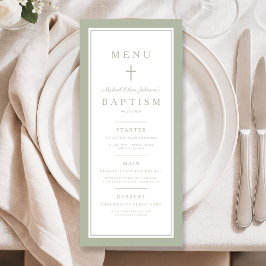 Moderne saliegroene kruis jongensdoop menu