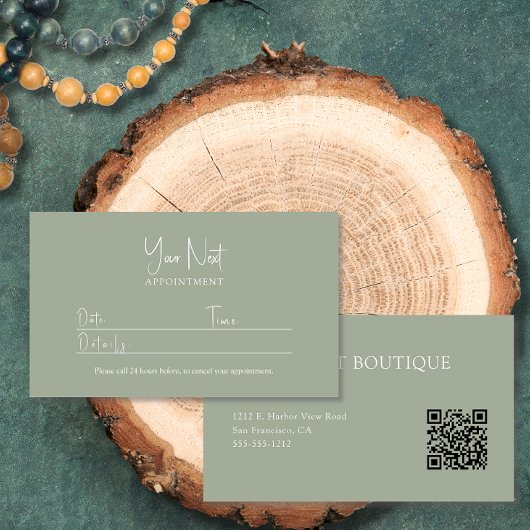 Moderne saliegroene met QR-code Afsprakenkaartje