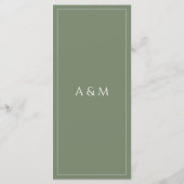 Moderne saliegroene minimalistische bruiloft menu (Achterkant)