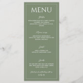 Moderne saliegroene minimalistische bruiloft menu (Voorkant)