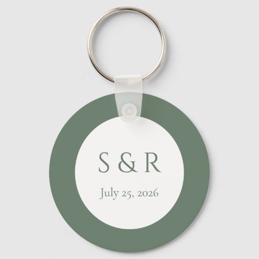 Moderne saliegroene minimalistische monogram huwel sleutelhanger (Voorkant)