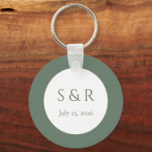 Moderne saliegroene minimalistische monogram huwel sleutelhanger (Voorkant)