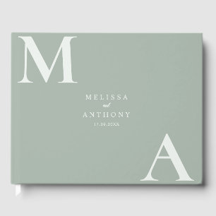 Moderne Saliegroene Minimalistische Trouw Gastenboek