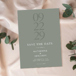 Moderne saliegroene minimalistische trouwkaart save the date