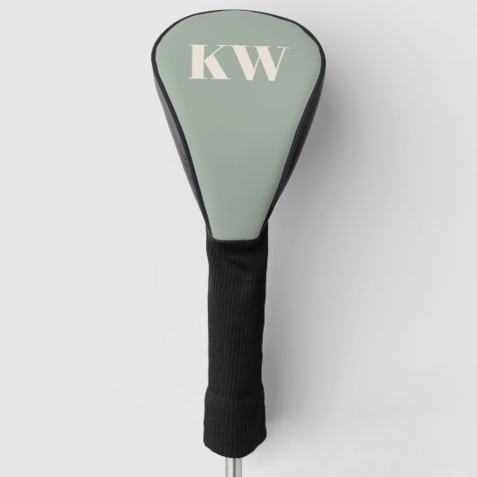 Moderne saliegroene monogram beginletters geperson golfheadcover (Voorkant)