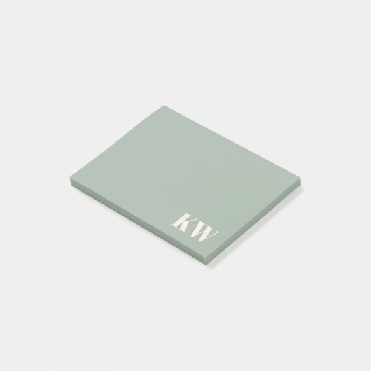 Moderne Saliegroene Monogram Beginletters Geperson Post-it® Notes (Schuin)