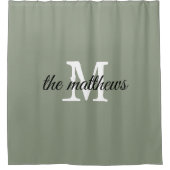 Moderne saliegroene monogram familienaam douchegordijn (Voorkant)