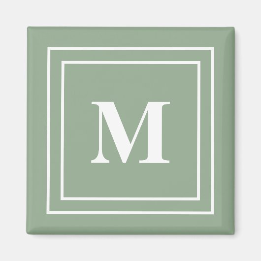 Moderne Saliegroene Monogram Magneet (Voorkant)
