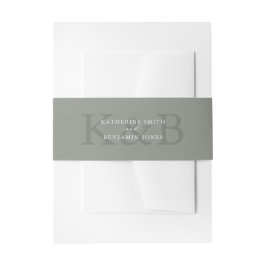Moderne Saliegroene Monogram Minimalistische Trouw Uitnodigingen Wikkel