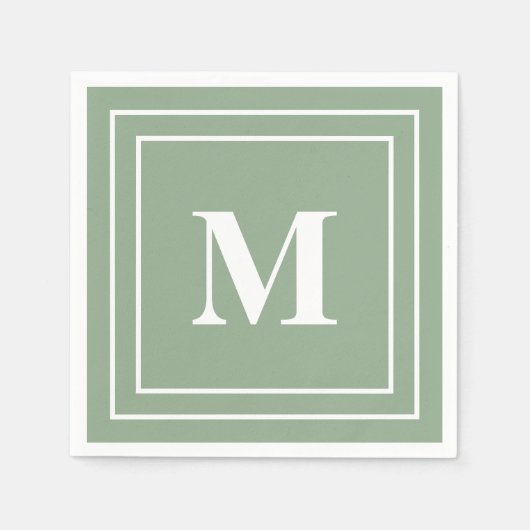 Moderne Saliegroene Monogram Servet (Voorkant)