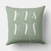 Moderne saliegroene Mr en Mrs Script Trouw Kussen (Achterkant)
