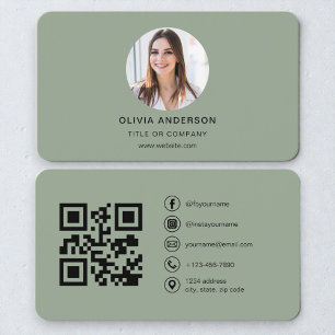 Moderne Saliegroene Persoonlijke Merk QR-code Visitekaartje