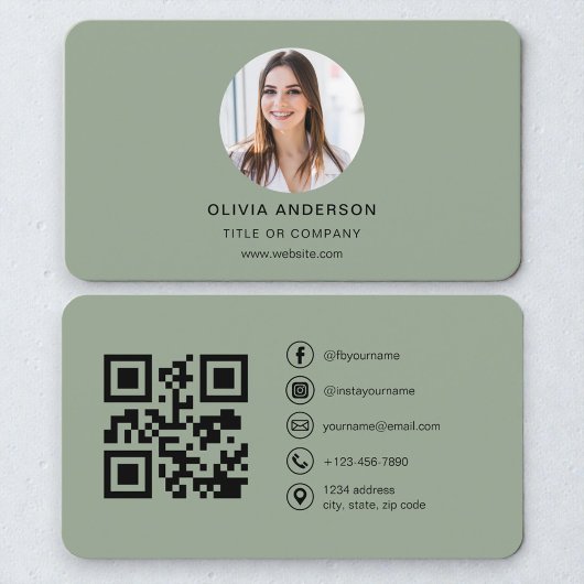 Moderne Saliegroene Persoonlijke Merk QR-code Visitekaartje